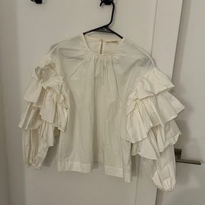 Ulla Johnson - White Ruffle Long Sleeve Cotton Top